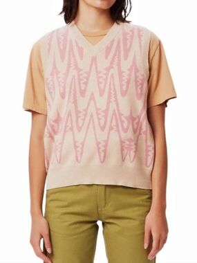 OBEY Helix Pink & Cream Geometric Abstract V-Neck Sweater Vest Size L